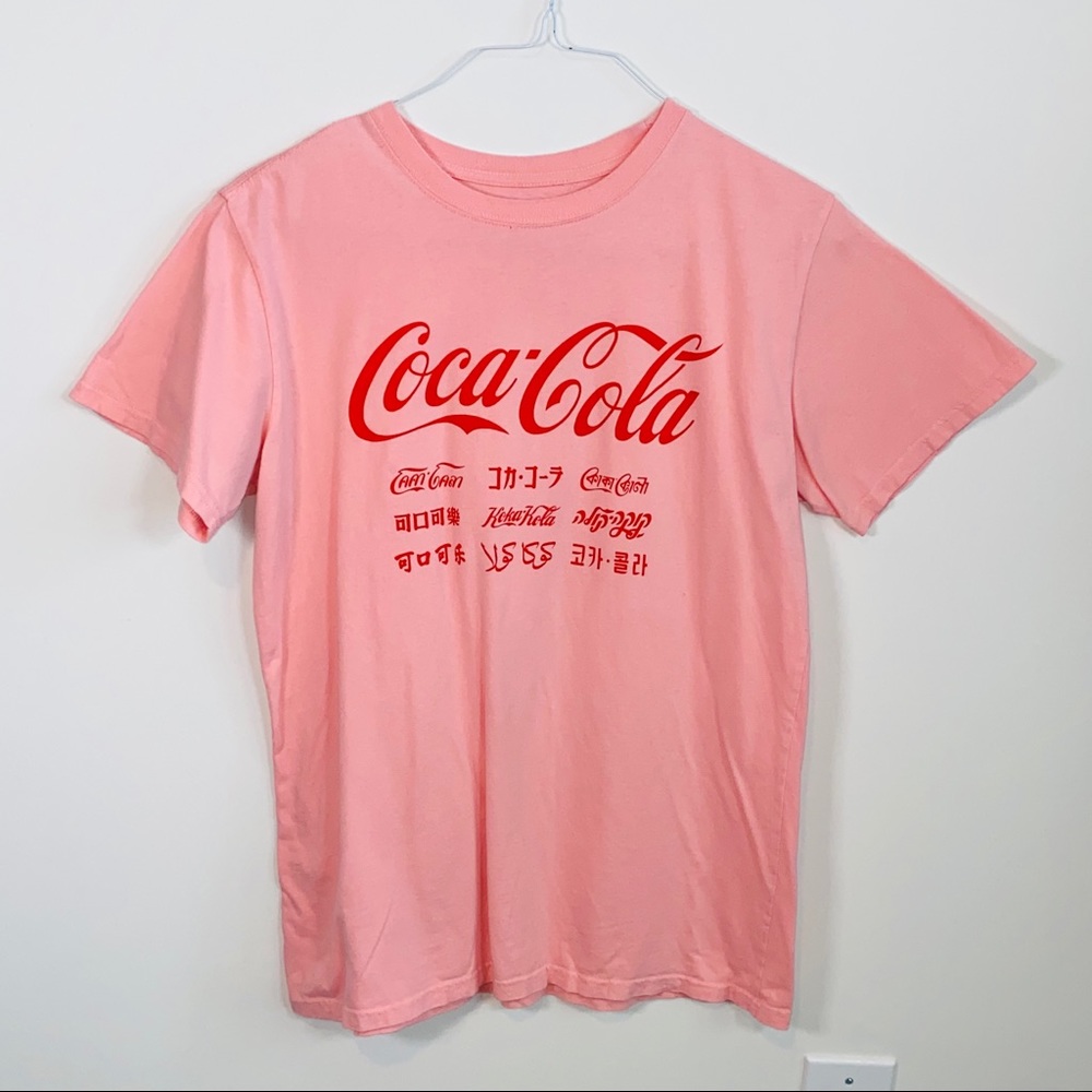 Pink & Red 100% Cotton Coca Cola Logo Graphic T-Shirt Size L